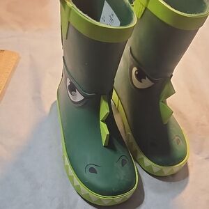 Lime and Olive Green Tall Rain Boots with Rounded Toe